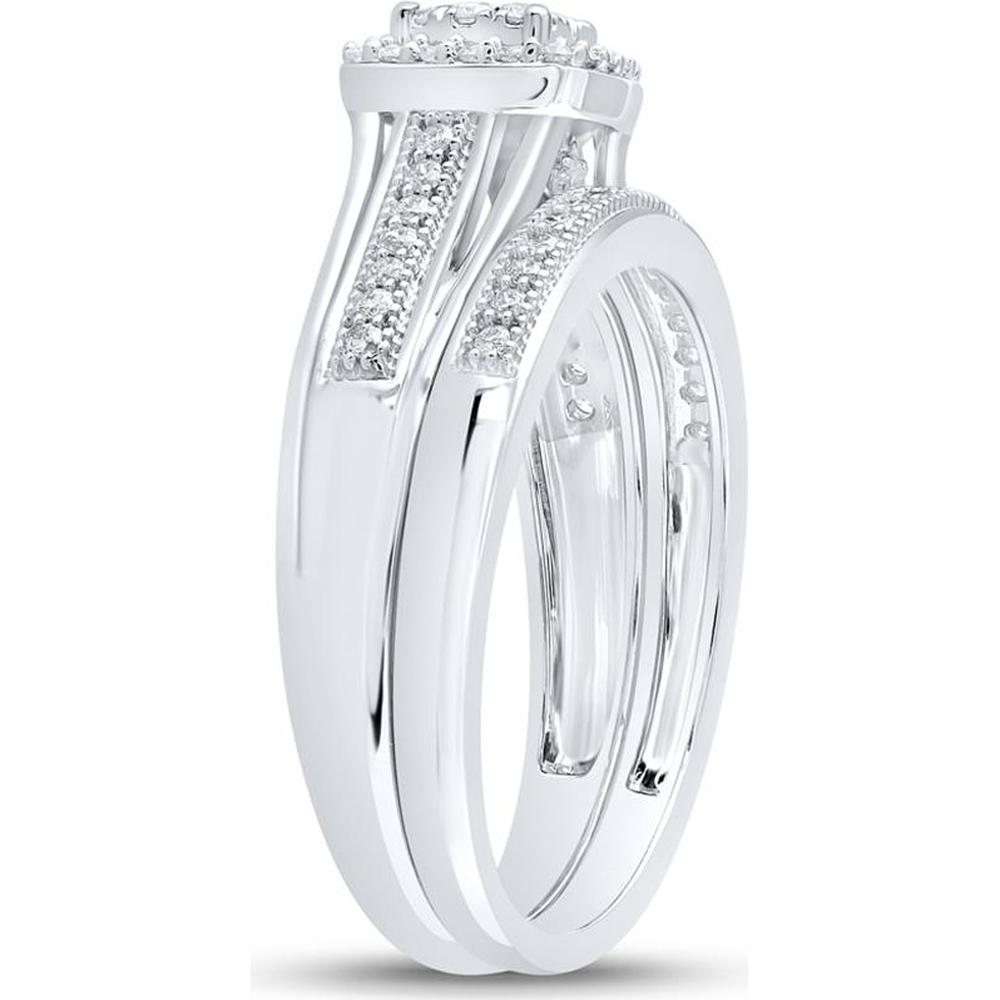 GND 10K White Gold Bridal Wedding Ring Set with Prong-Set Round Diamond Cluster - 1/3 Total Carat Weight