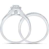 GND 10K White Gold Bridal Wedding Ring Set with Prong-Set Round Diamond Cluster - 1/3 Total Carat Weight