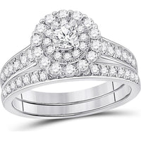 GND 10K White Gold Bridal Wedding Ring Set with Prong Set Round Diamonds - 1.00 Carat Total Diamond Weight