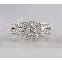 GND 10K White Gold Bridal Wedding Ring Set with Prong Set Round Diamonds - 1.00 Carat Total Diamond Weight