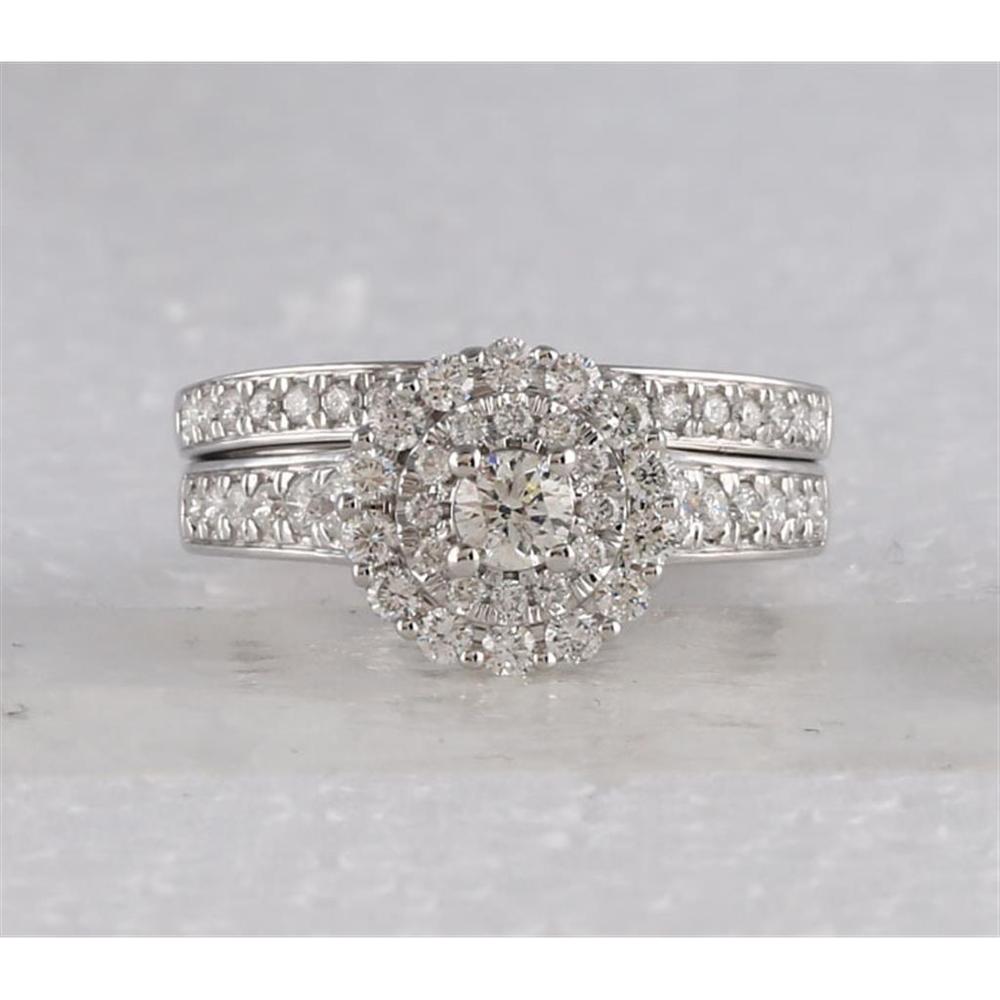 GND 10K White Gold Bridal Wedding Ring Set with Prong Set Round Diamonds - 1.00 Carat Total Diamond Weight