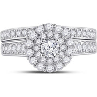 GND 10K White Gold Bridal Wedding Ring Set with Prong Set Round Diamonds - 1.00 Carat Total Diamond Weight