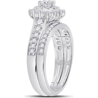 GND 10K White Gold Bridal Wedding Ring Set with Prong Set Round Diamonds - 1.00 Carat Total Diamond Weight