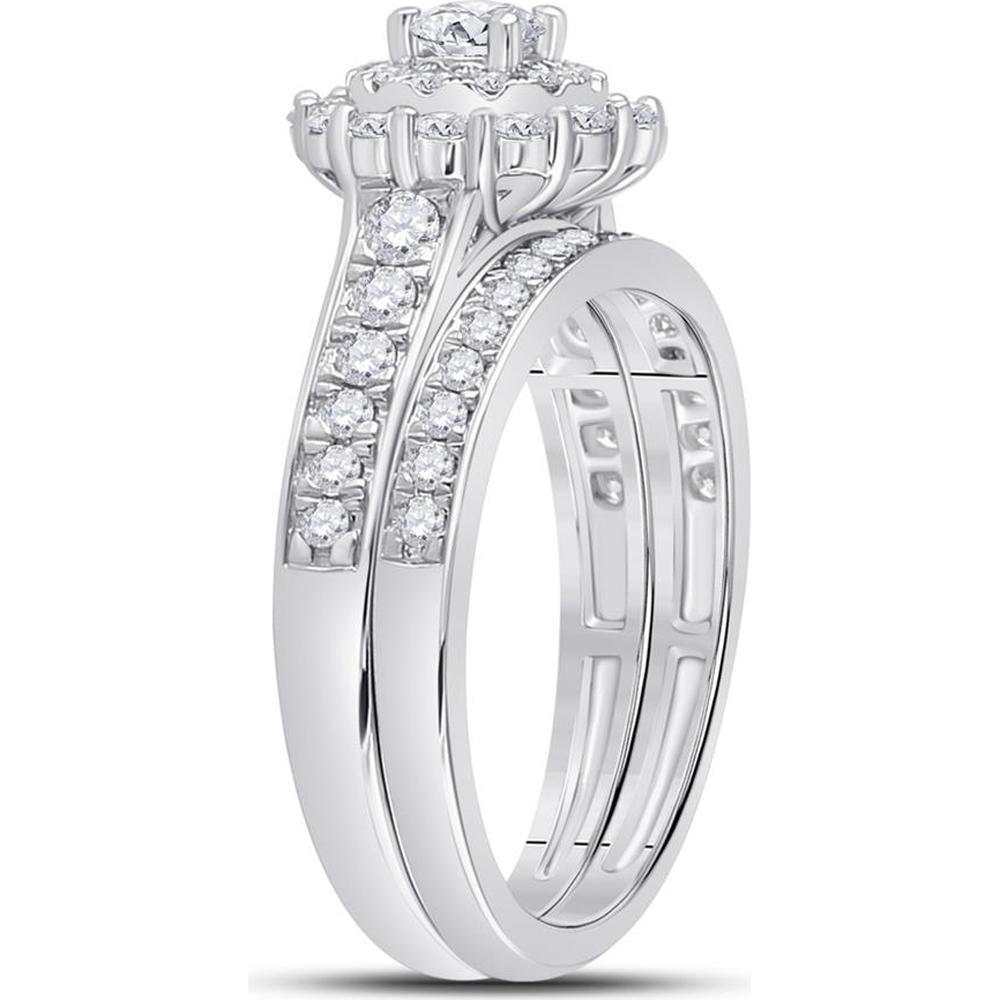 GND 10K White Gold Bridal Wedding Ring Set with Prong Set Round Diamonds - 1.00 Carat Total Diamond Weight