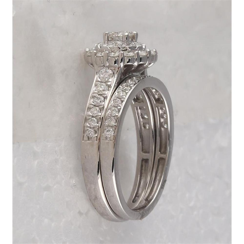 GND 10K White Gold Bridal Wedding Ring Set with Prong Set Round Diamonds - 1.00 Carat Total Diamond Weight