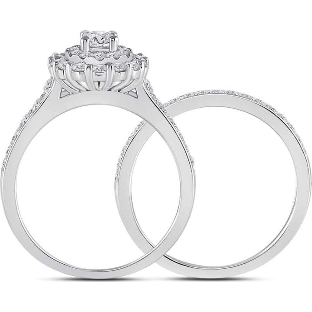GND 10K White Gold Bridal Wedding Ring Set with Prong Set Round Diamonds - 1.00 Carat Total Diamond Weight