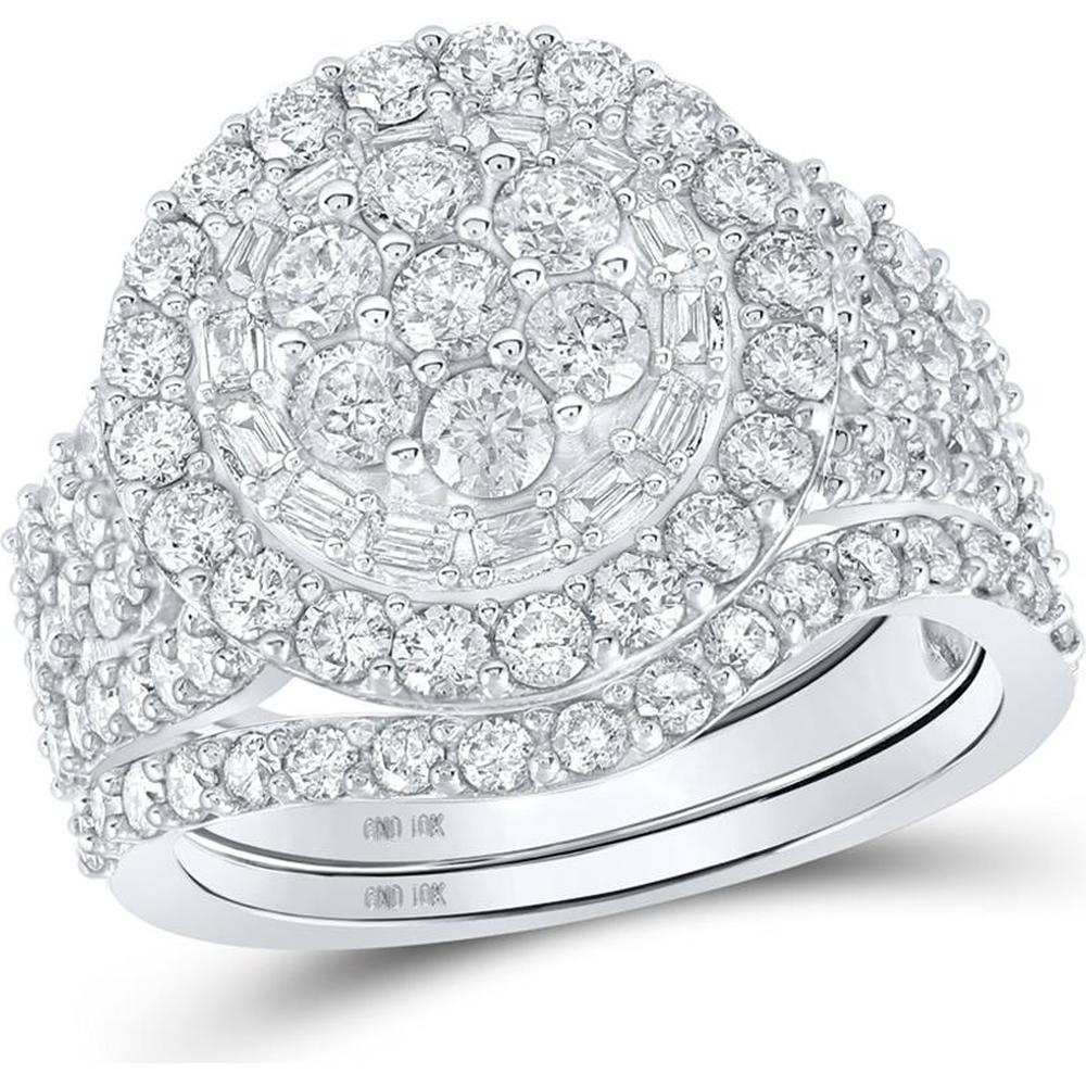 GND 10K White Gold Bridal Wedding Ring Set with Round and Baguette Diamonds - 2.5 Carat Total Diamond Weight