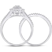 GND 10K White Gold Bridal Wedding Ring Set with Round and Baguette Diamonds - 5/8 Total Carat Weight