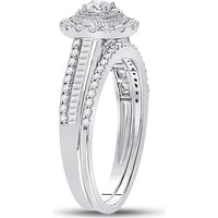 GND 10K White Gold Bridal Wedding Ring Set with Round and Baguette Diamonds - 5/8 Total Carat Weight