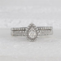 GND 10K White Gold Bridal Wedding Ring Set with Round Diamonds - 1/3 Total Carat Weight