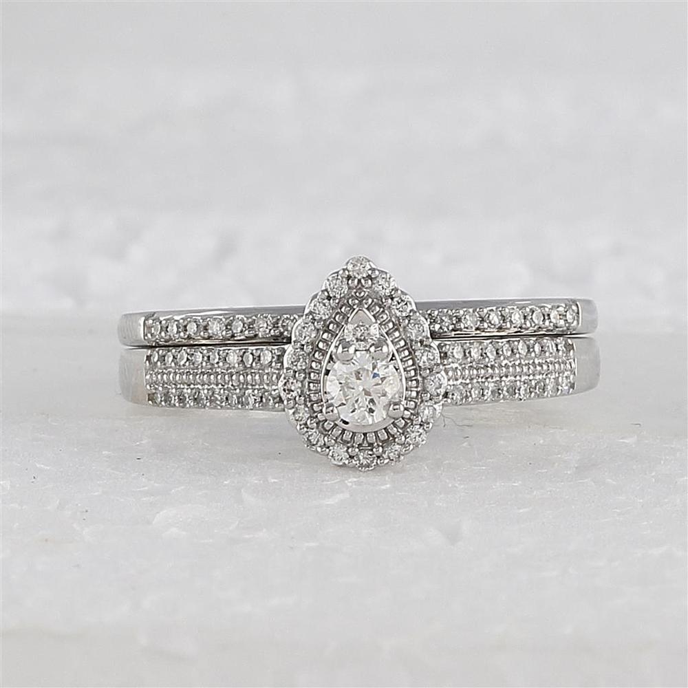 GND 10K White Gold Bridal Wedding Ring Set with Round Diamonds - 1/3 Total Carat Weight