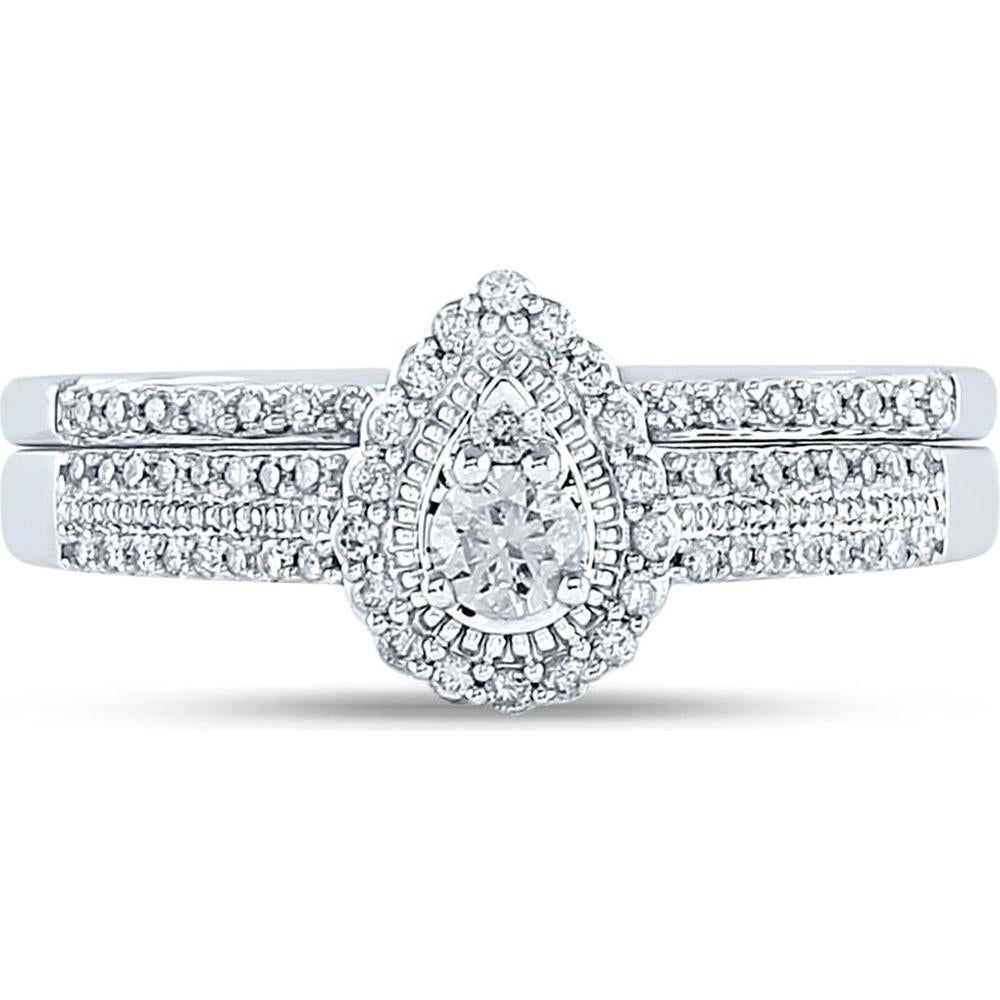 GND 10K White Gold Bridal Wedding Ring Set with Round Diamonds - 1/3 Total Carat Weight
