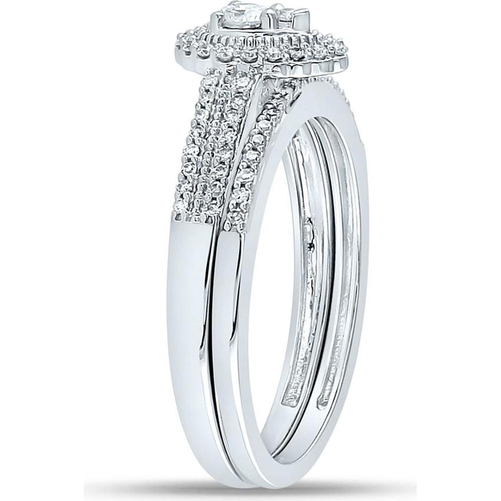 GND 10K White Gold Bridal Wedding Ring Set with Round Diamonds - 1/3 Total Carat Weight