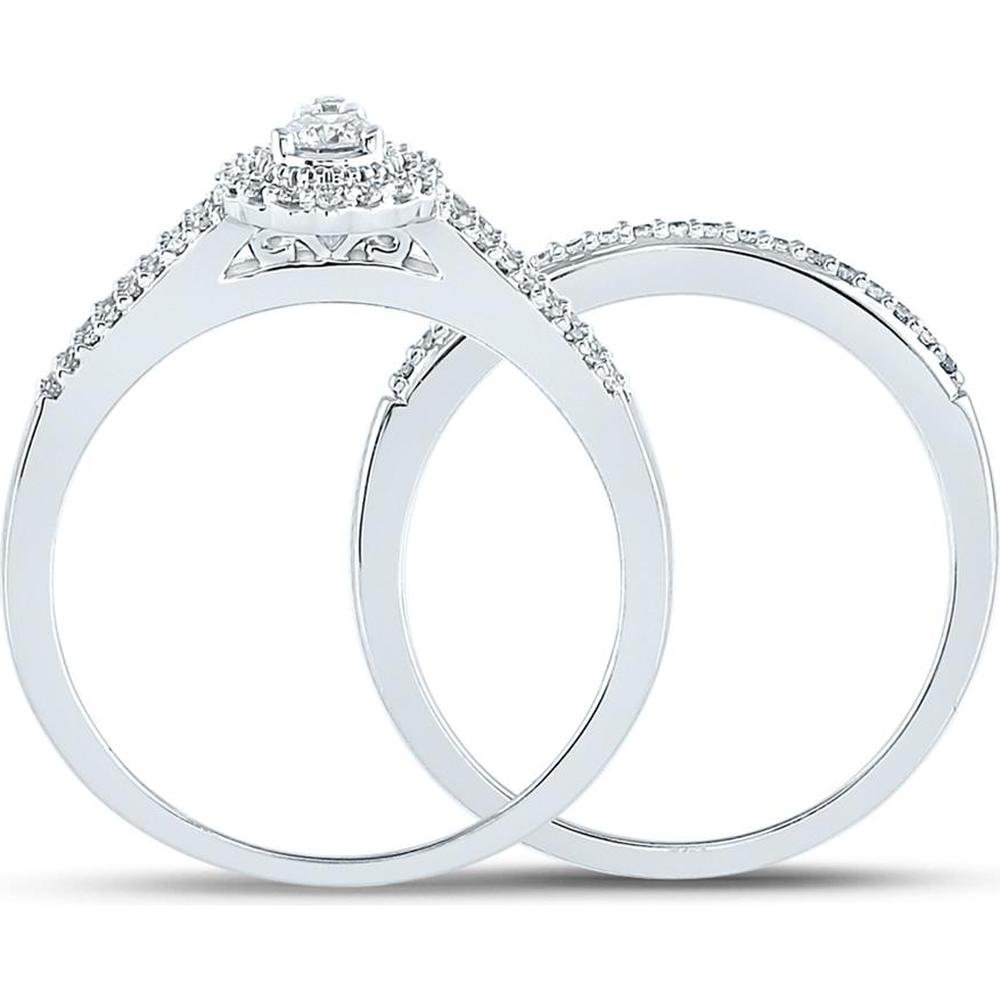 GND 10K White Gold Bridal Wedding Ring Set with Round Diamonds - 1/3 Total Carat Weight
