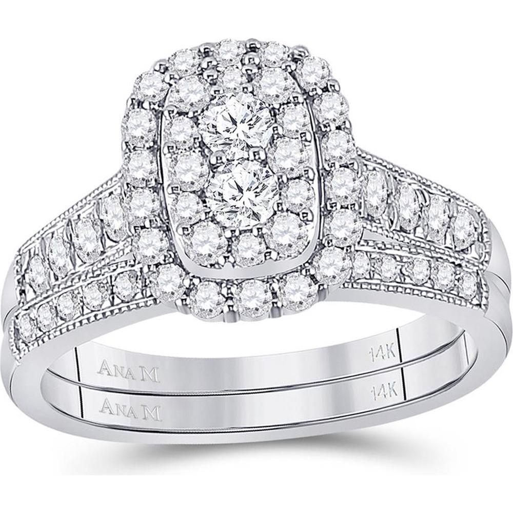 GND 10K White Gold Bridal Wedding Ring Set with Round Prong-Set Diamonds - 1.00 Carat Total Diamond Weight