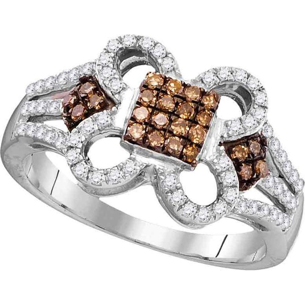 GND 10K White Gold Brown Diamond Quatrefoil Square Cluster Ring - 1/2 Total Carat Weight