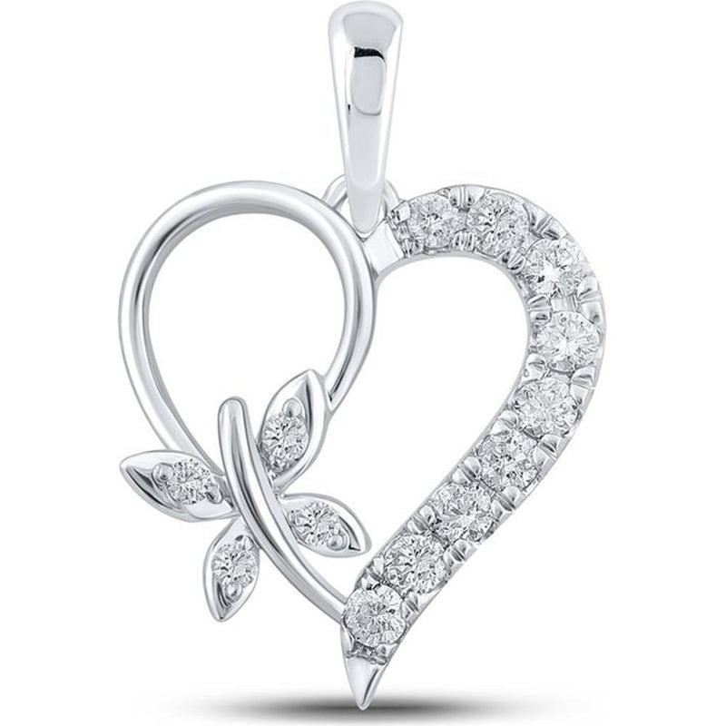 GND 10K White Gold Butterfly Heart Pendant with Round Diamonds - 0.25 Carat Total Diamond Weight