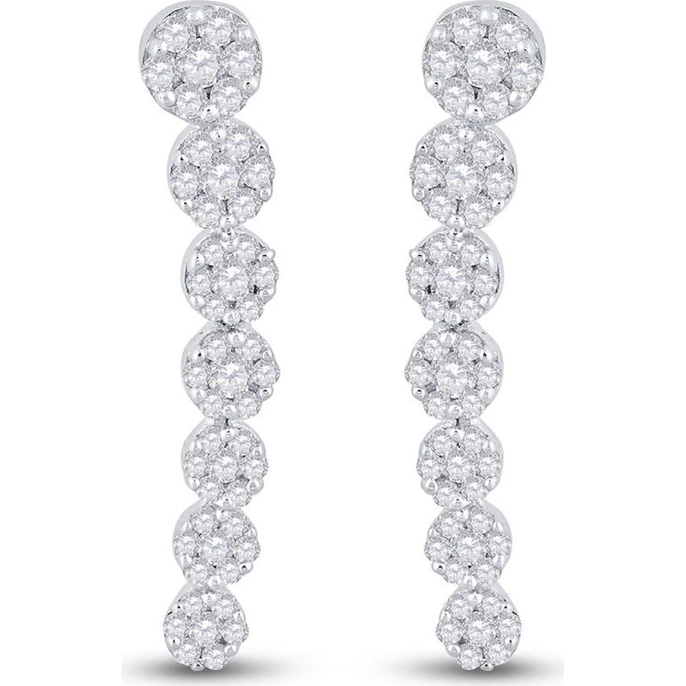 GND 10K White Gold Climber Earrings with Prong-Set Round Diamond Clusters - 0.50 Carat Total Diamond Weight