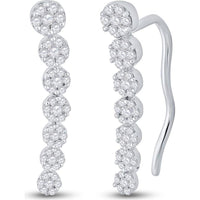 GND 10K White Gold Climber Earrings with Prong-Set Round Diamond Clusters - 0.50 Carat Total Diamond Weight