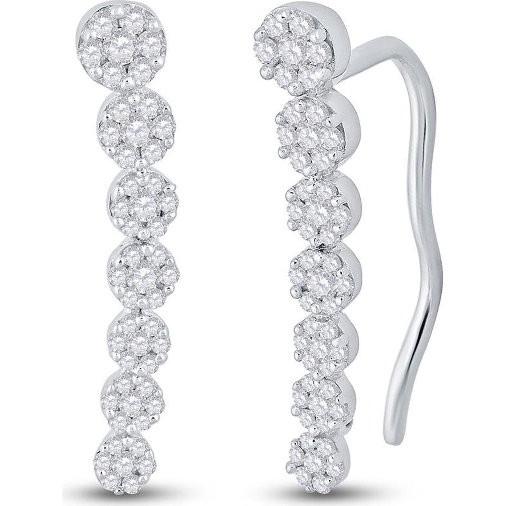 GND 10K White Gold Climber Earrings with Prong-Set Round Diamond Clusters - 0.50 Carat Total Diamond Weight