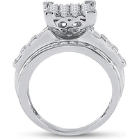 GND 10K White Gold Cluster Bridal Engagement Ring with Pave and Channel Set Round and Baguette Diamonds - 1-1/2 Total Carat Weight