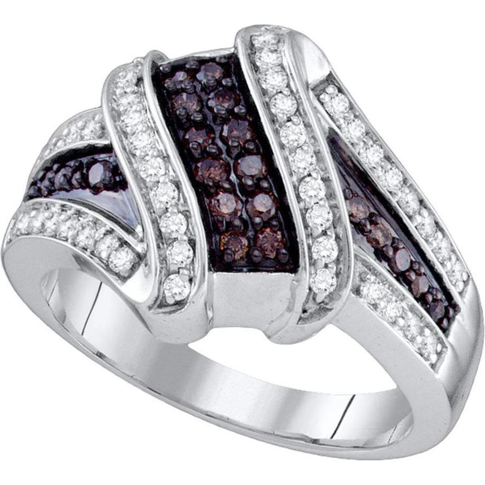 GND 10K White Gold Crossover Ring with 0.35 Carat Brown Diamonds and 0.20 Carat White Diamonds - 1/2 Carat Total Weight