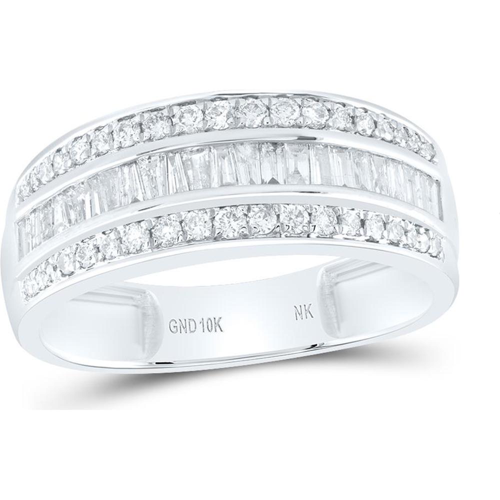 GND 10K White Gold Diamond Band Ring with Channel-Set Baguette and Prong-Set Round Diamonds - 7/8 Total Carat Weight
