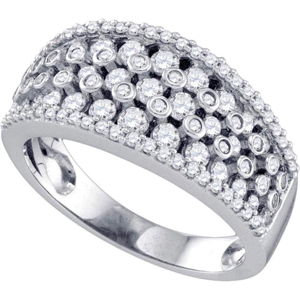 GND 10K White Gold Diamond Band Ring with Prong, Bezel, and Channel Set Round Diamonds - 1.00 Carat Total Diamond Weight