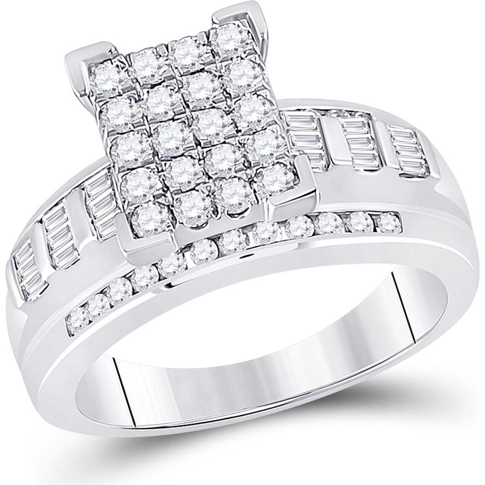 GND 10K White Gold Diamond Cluster Bridal Engagement Ring with Pave and Channel-Set Diamonds - 7/8 Total Carat Weight