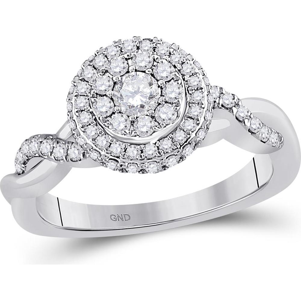 GND 10K White Gold Diamond Cluster Bridal Engagement Ring with Round Prong-Set Diamonds - 0.75 Carat Total Diamond Weight