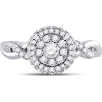 GND 10K White Gold Diamond Cluster Bridal Engagement Ring with Round Prong-Set Diamonds - 0.75 Carat Total Diamond Weight