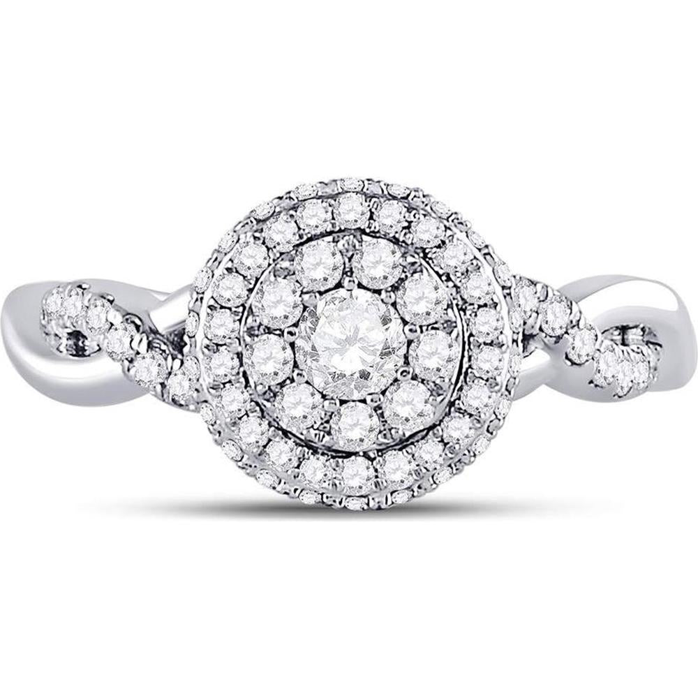 GND 10K White Gold Diamond Cluster Bridal Engagement Ring with Round Prong-Set Diamonds - 0.75 Carat Total Diamond Weight