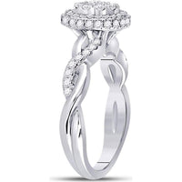 GND 10K White Gold Diamond Cluster Bridal Engagement Ring with Round Prong-Set Diamonds - 0.75 Carat Total Diamond Weight
