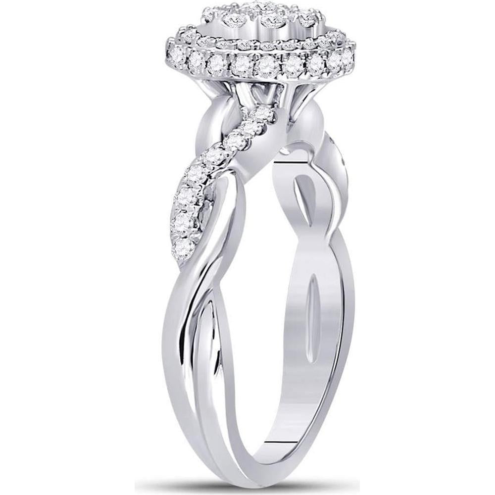 GND 10K White Gold Diamond Cluster Bridal Engagement Ring with Round Prong-Set Diamonds - 0.75 Carat Total Diamond Weight