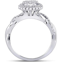 GND 10K White Gold Diamond Cluster Bridal Engagement Ring with Round Prong-Set Diamonds - 0.75 Carat Total Diamond Weight