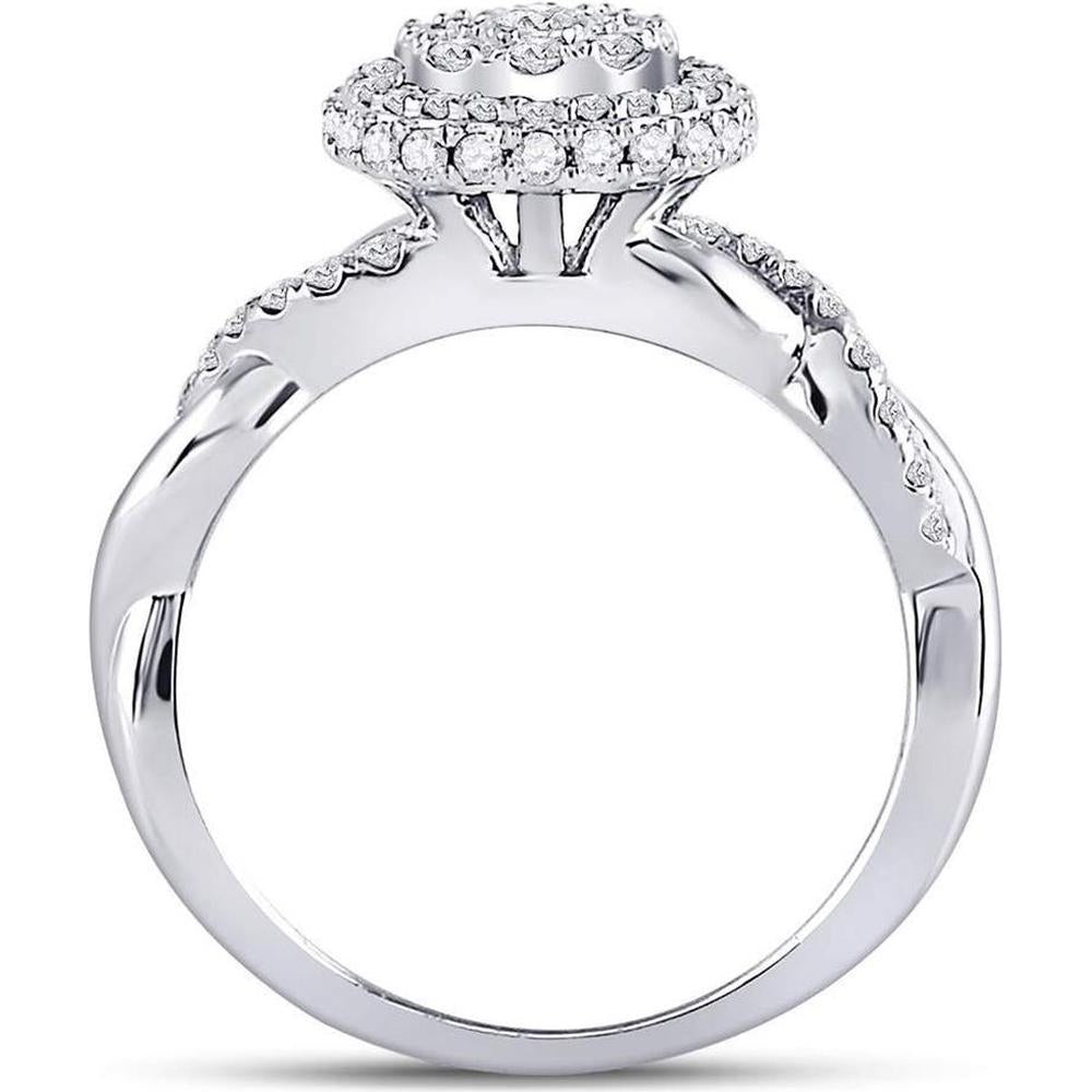 GND 10K White Gold Diamond Cluster Bridal Engagement Ring with Round Prong-Set Diamonds - 0.75 Carat Total Diamond Weight