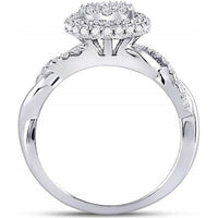 GND 10K White Gold Diamond Cluster Bridal Engagement Ring with Round Prong-Set Diamonds - 0.75 Carat Total Diamond Weight