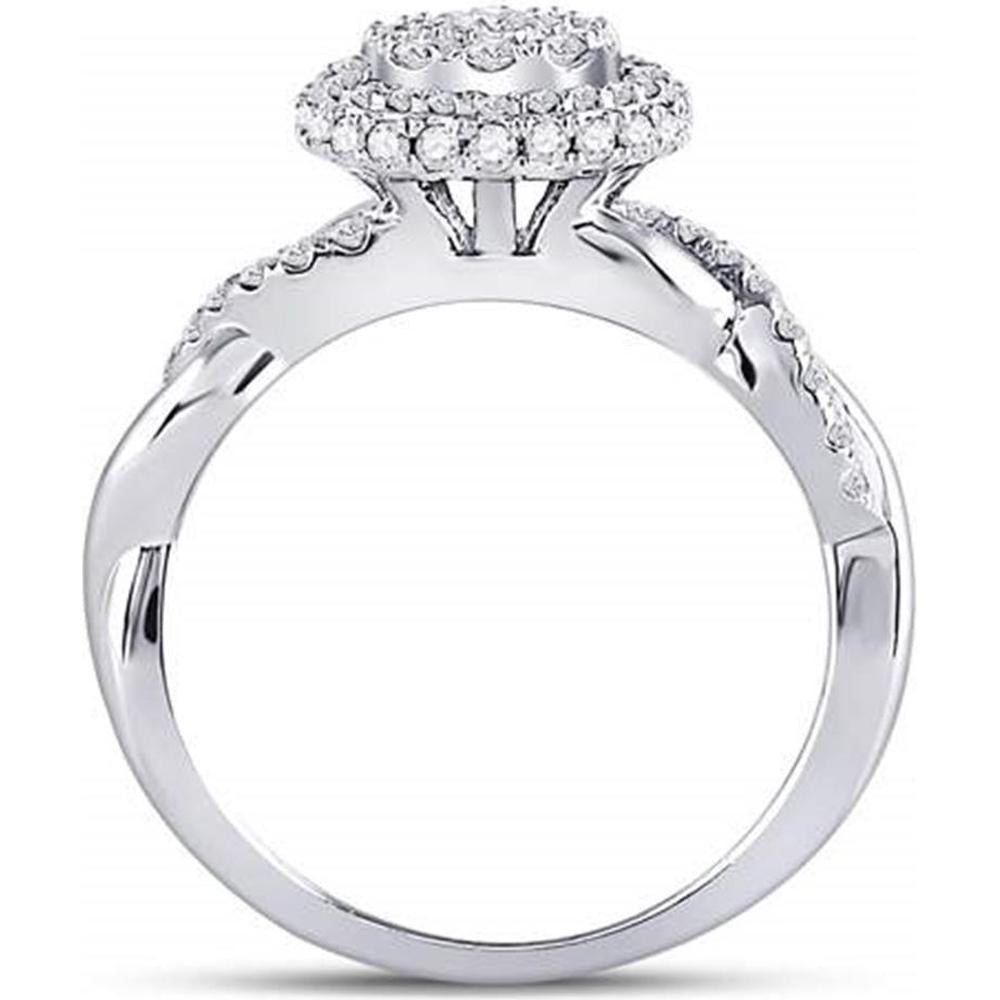 GND 10K White Gold Diamond Cluster Bridal Engagement Ring with Round Prong-Set Diamonds - 0.75 Carat Total Diamond Weight