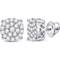 GND 10K White Gold Diamond Cluster Stud Earrings with Round Prong-Set Diamonds - 3/4 Total Carat Weight