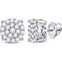 GND 10K White Gold Diamond Cluster Stud Earrings with Round Prong-Set Diamonds - 3/4 Total Carat Weight