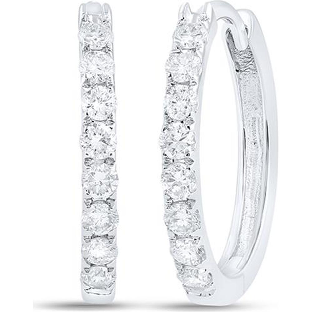 GND 10K White Gold Diamond Hoop Earrings with Pave-Set Round Diamonds - 1/3 Carat Total Carat Weight