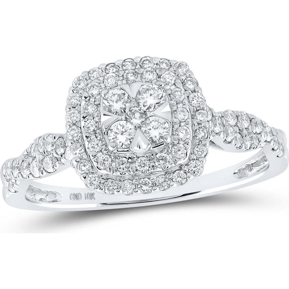 GND 10K White Gold Diamond Square Cluster Ring with Prong-Set Round Diamonds - 1/2 Carat Total Weight