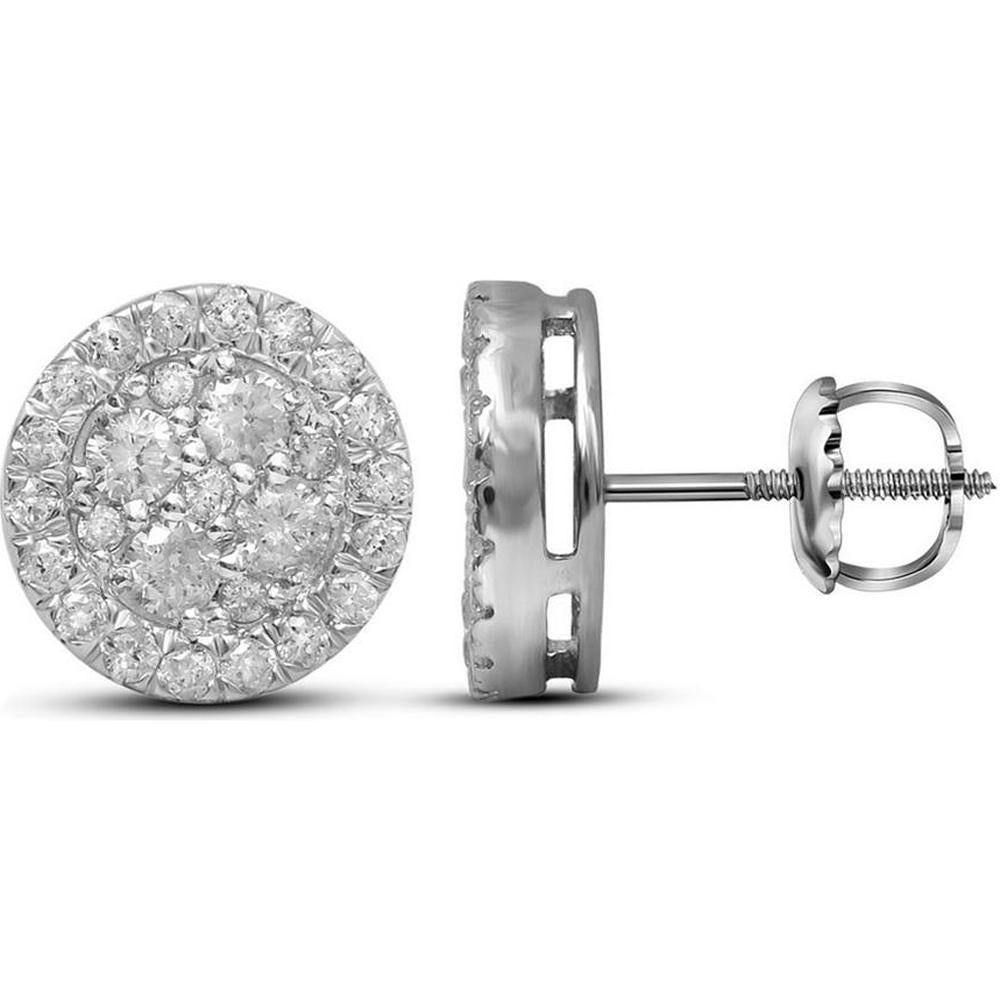 GND 10K White Gold Diamond Stud Earrings with Pave-Set Round Diamonds - 1.5 Carat Total Diamond Weight