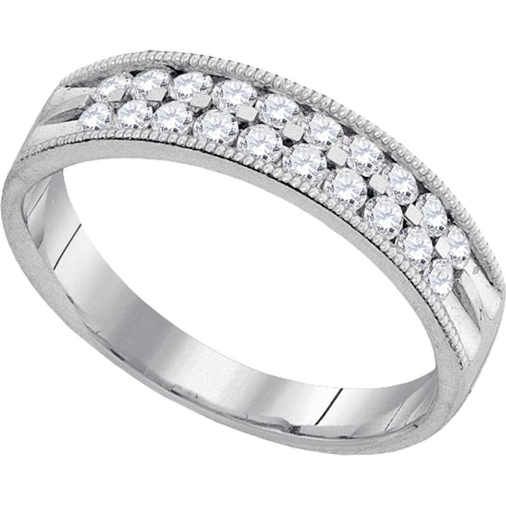 GND 10K White Gold Double Row Milgrain Wedding Band with Channel-Set Round Diamonds - 0.53 Carat Total Diamond Weight