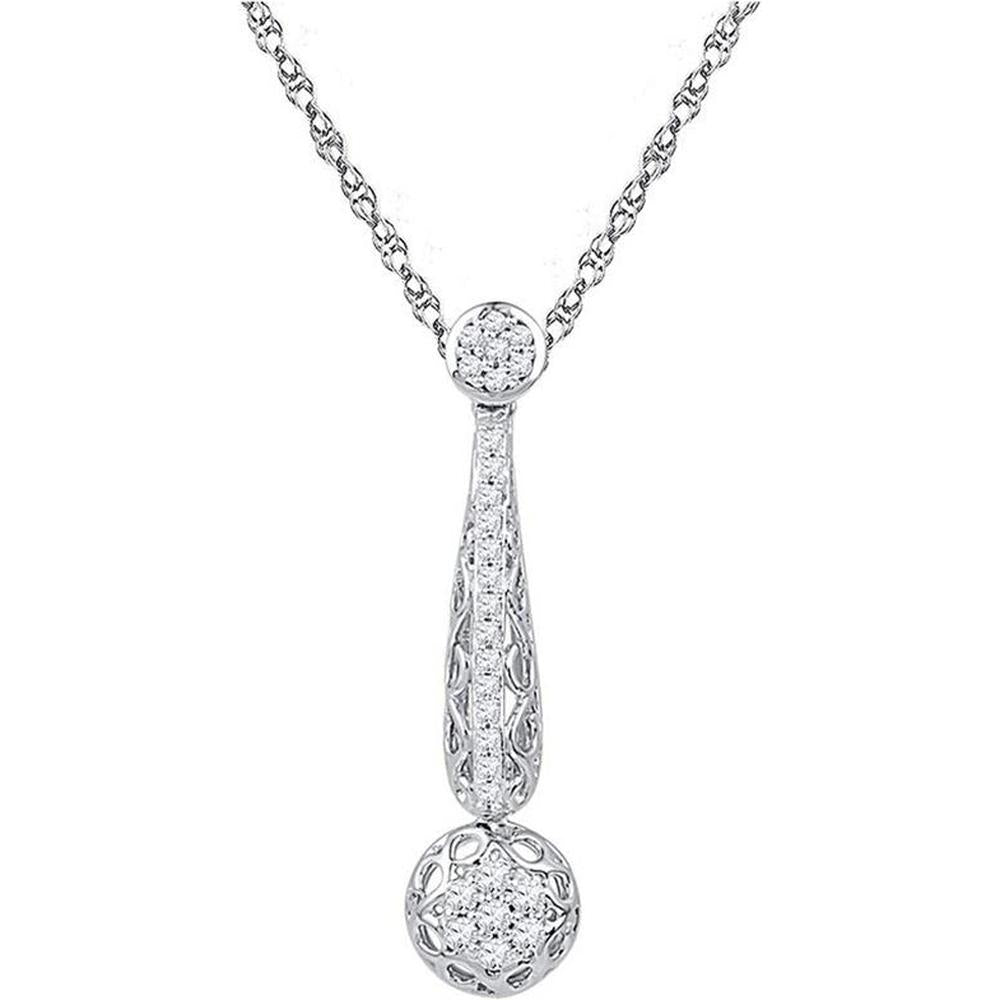 GND 10K White Gold Drop Cluster Pendant with Prong-Set Round Diamonds - 1/3 Total Carat Weight