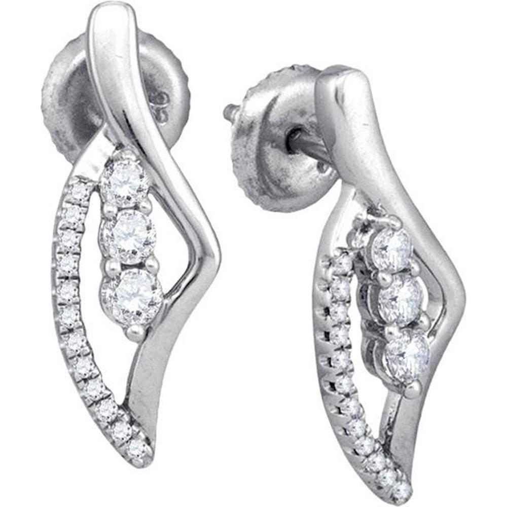 GND 10K White Gold Fashion Earrings with Prong-Set Round Diamonds - 0.35 Carat Total Diamond Weight