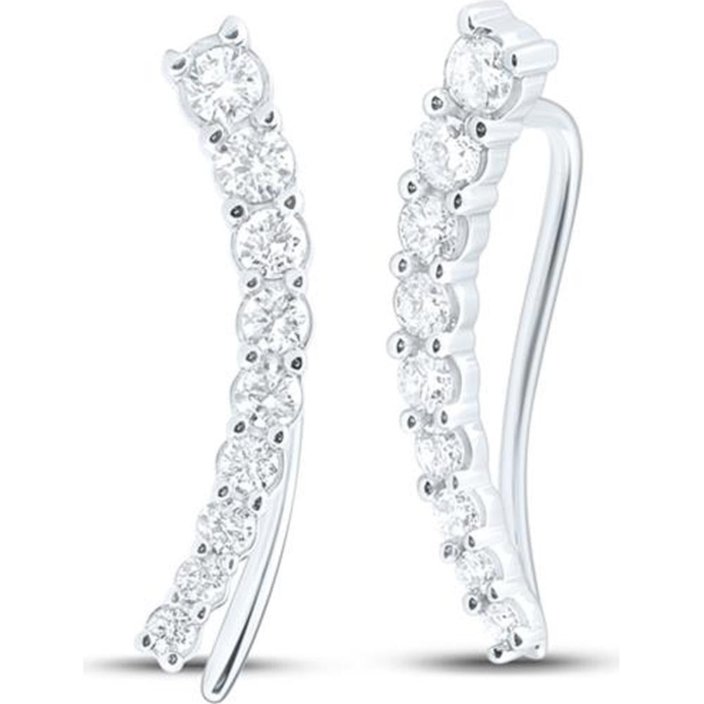 GND 10K White Gold Graduated Climber Earrings with Prong-Set Round Diamonds - 0.50 Carat Total Diamond Weight