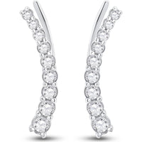 GND 10K White Gold Graduated Climber Earrings with Prong-Set Round Diamonds - 0.50 Carat Total Diamond Weight