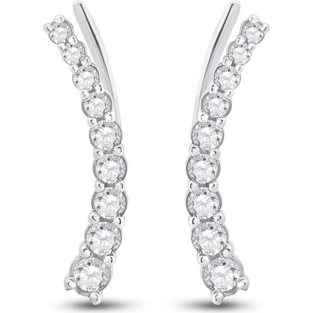 GND 10K White Gold Graduated Climber Earrings with Prong-Set Round Diamonds - 0.50 Carat Total Diamond Weight