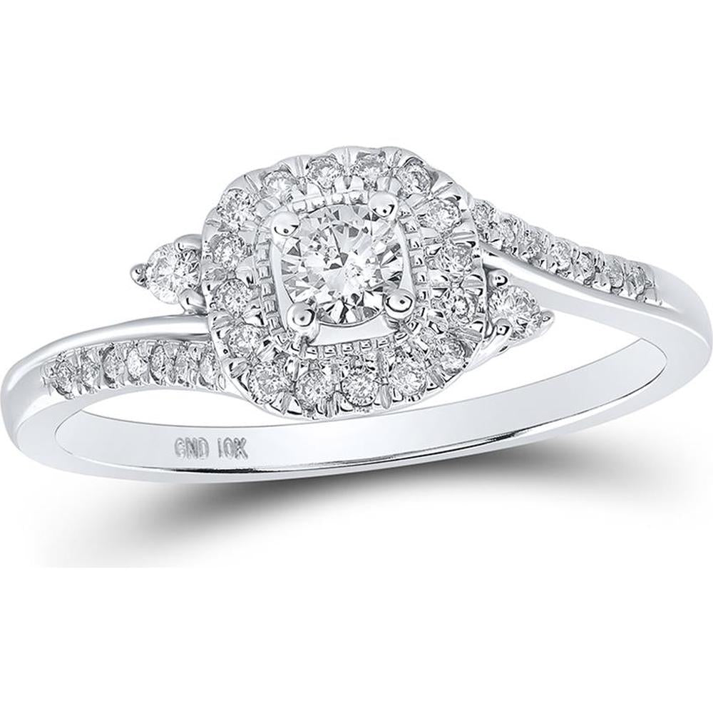 GND 10K White Gold Halo Ring with Round Diamonds - 1/3 Total Carat Weight